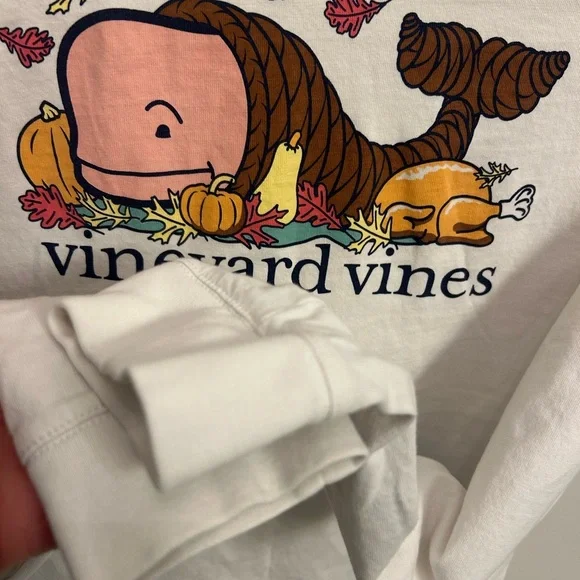 Vineyard Vines White holiday fall Graphic long sleeve Tee boys medium 12/14 - Picture 9 of 9